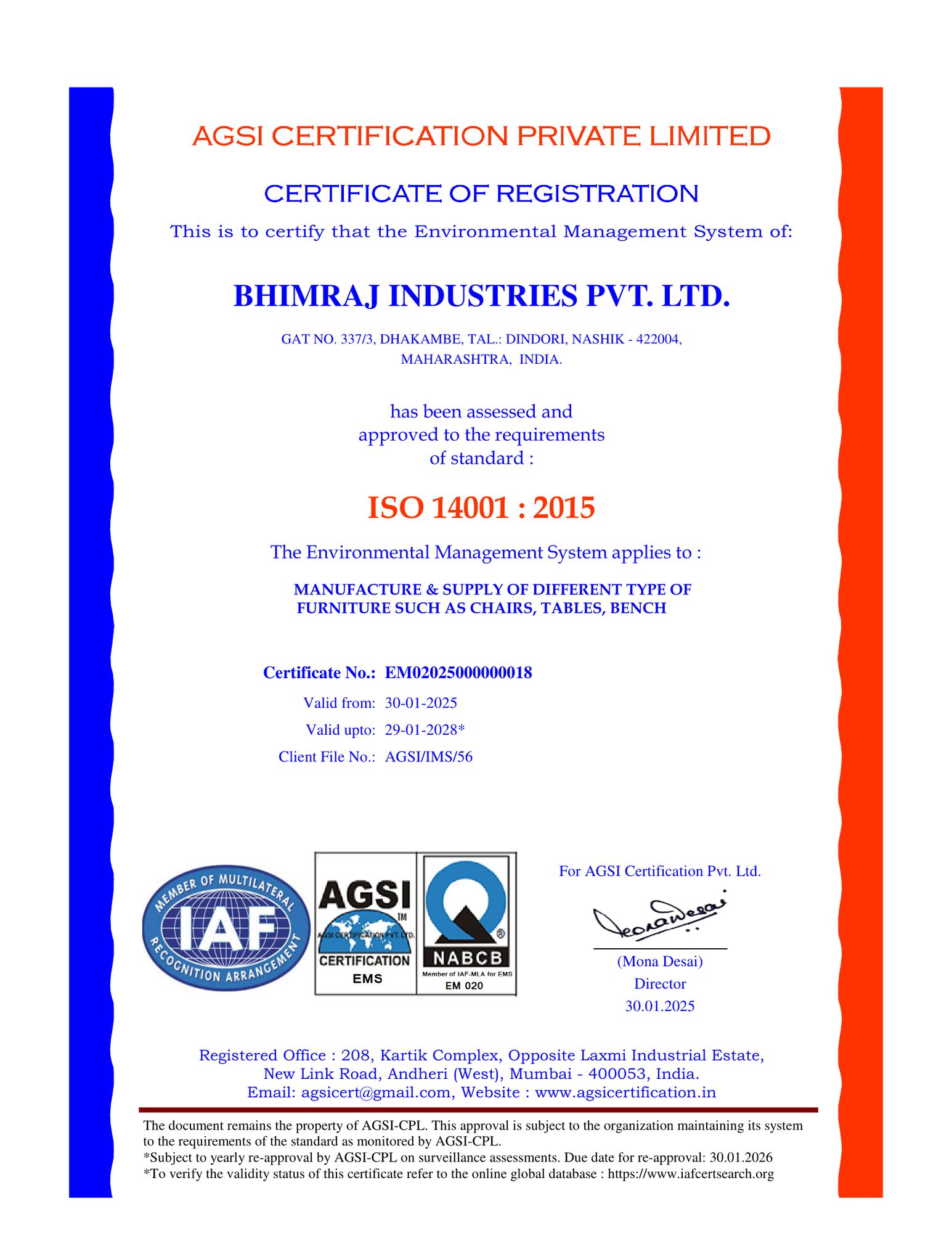 ISO 14001:2015 Certificate